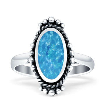 Oval Created Blue Opal Ring Oxidized Twisted 925 Sterling Silver Wholesale